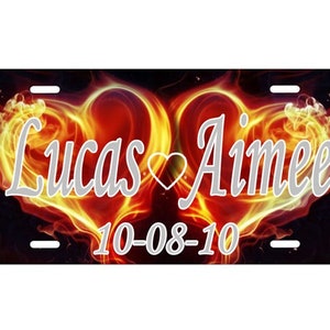 Placa personalizada - etiqueta automática - crie seus próprios nomes, mensagem, monograma, qualquer texto em etiqueta de alumínio, nomes de casais em corações