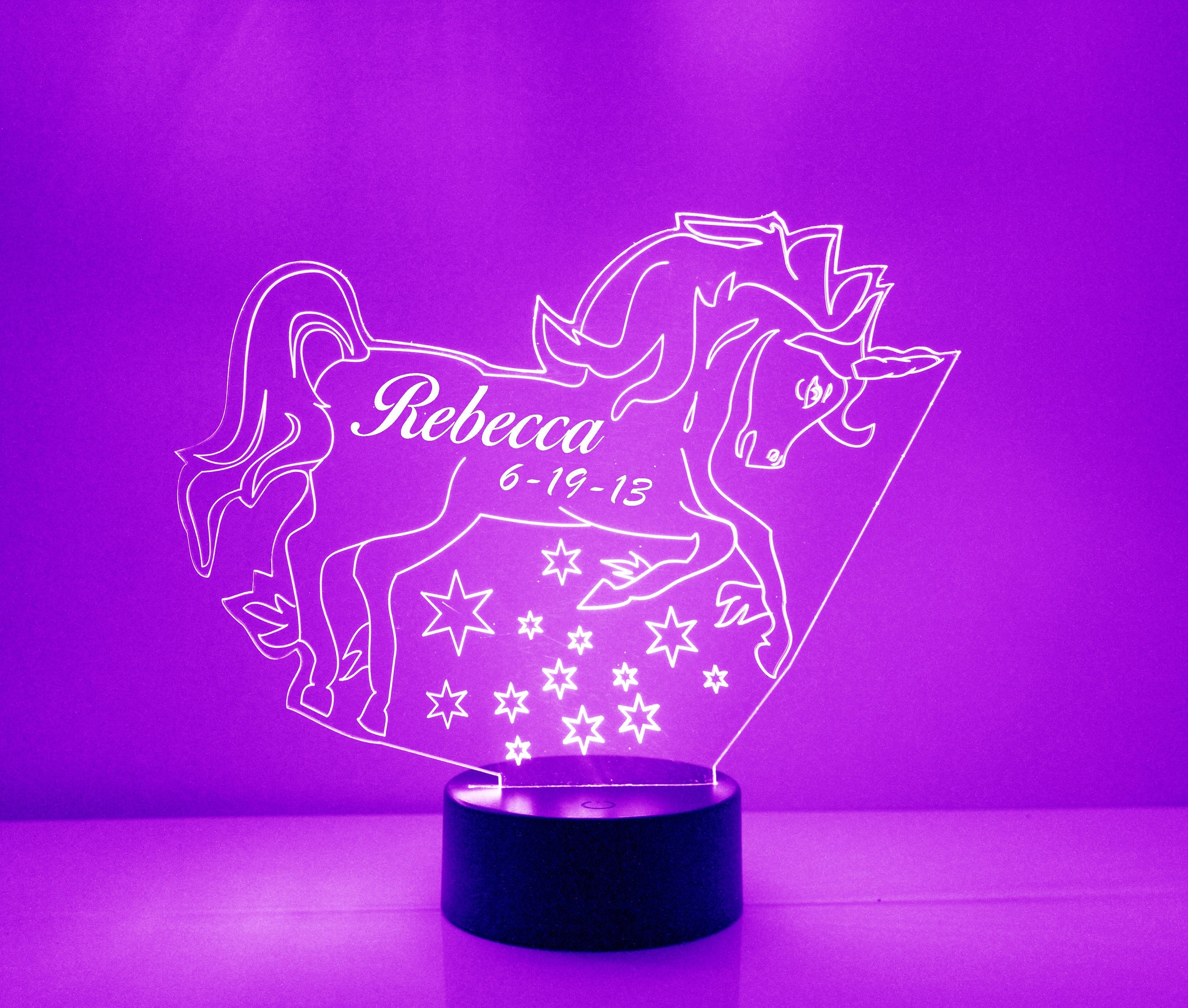 Unicorn Night Light, Personalized Free, LED Night Lamp, With Remote Control, Engraved Gift, 16 Color Change