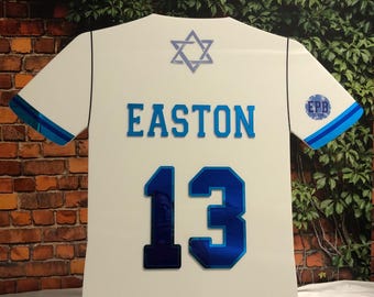 Baseball Jersey Bar Mitzvah Mirrored Acrylic Sign In Board - Customized with Name and Logo - Sports Party Guestbook