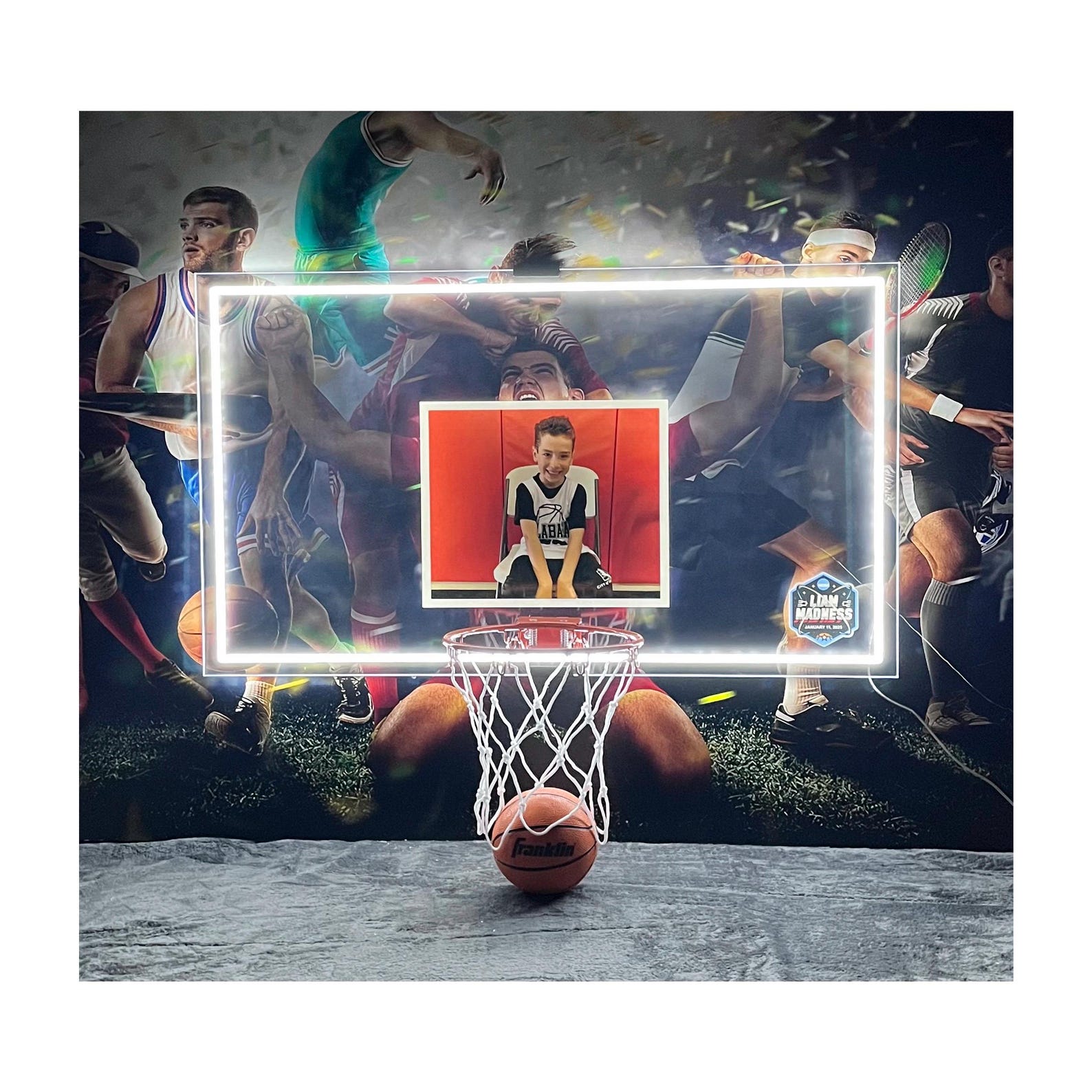 Neon Basketball Backboard & Hoop LED Neon Bar Mitzvah Sign in Board ...