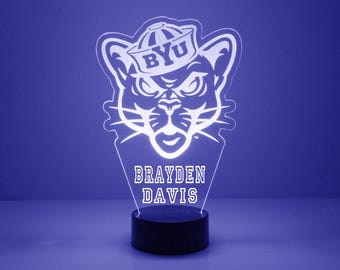 BYU Cougars, Personalized Sports Fan Lamp, College Mascot, Engraved, BYU Fan Gift, OFFICIALLY Licensed Collegiate Product