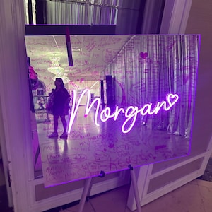 LED Neon Glow Bar/Bat Mitzvah Sign In Board, Custom Neon Sign, Superior Detail and Design, Sweet 16, Wedding, Party Bright Vivid LED Colors