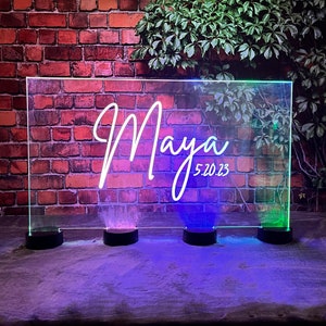 LED Neon Glow Bar/Bat Mitzvah Sign In Board, Laser Engraved for Superior Detail and Design, Add Your Logo or Theme, Bright Vivid LED Colors