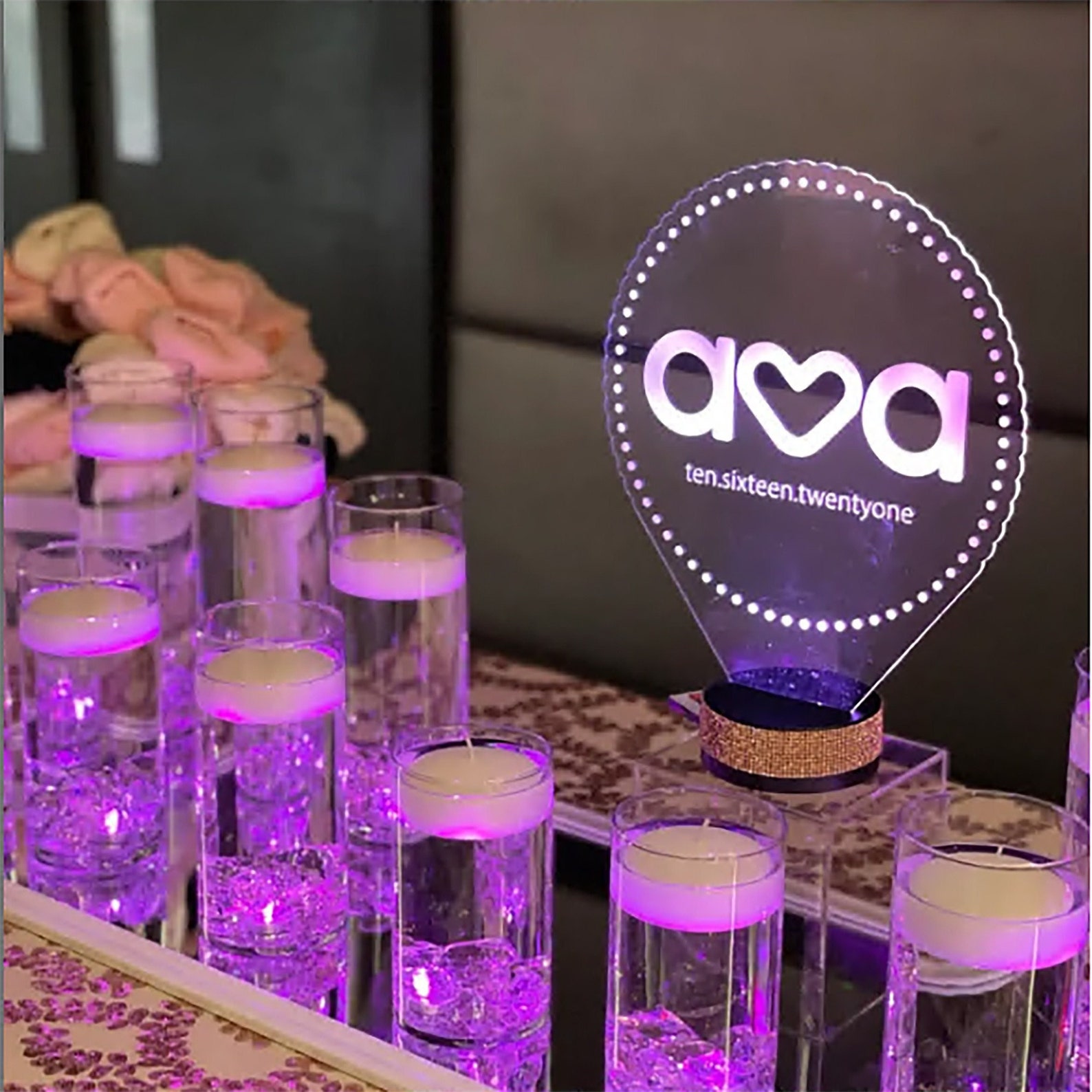 thumbnail interactive-video image 1 of 12" Submersible LED Purple Light Tower Vase – Floral Centerpiece For Wedding, Party, Home Decor 1 of 4