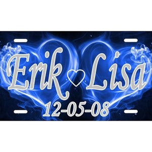 Placa personalizada - etiqueta automática - crie seus próprios nomes, mensagem, monograma, qualquer texto em etiqueta de alumínio, nomes de casais em corações