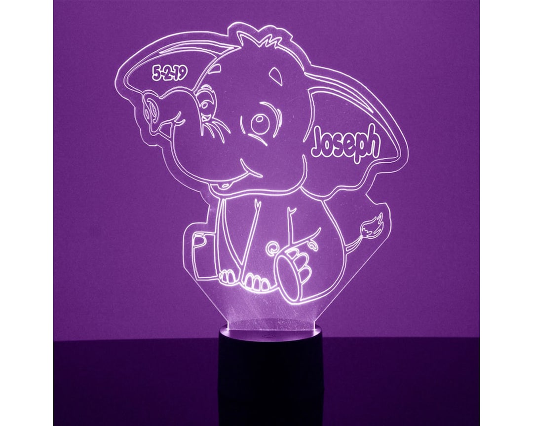 Baby Elephant Night Light Personalized Free LED Night Lamp Etsy