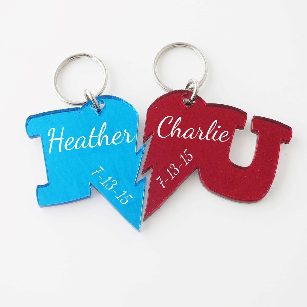 Personalized Split I Heart You Key Chain Engraved With Names and