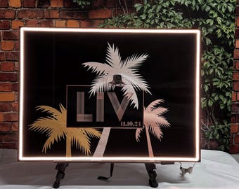 Bat Mitzvah Sign in Board, Tropical Sunset Beach Theme, Palm Trees Gradient Guestbook, Acrylic Mitzvah Sign in Décor, Beautiful Keepsake