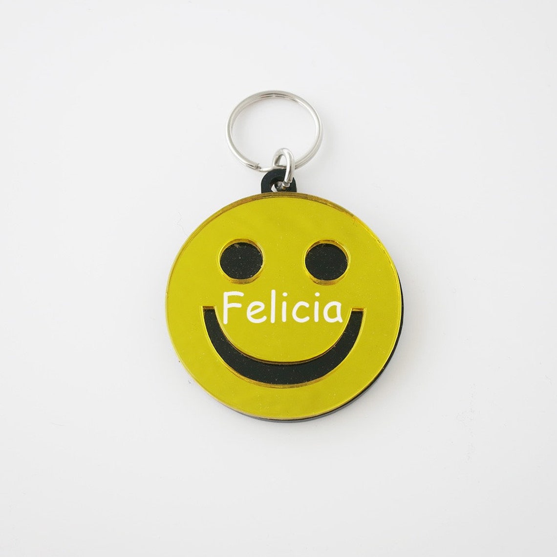 Personalized Smiley Face Key Chain Engraved With Name Etsy
