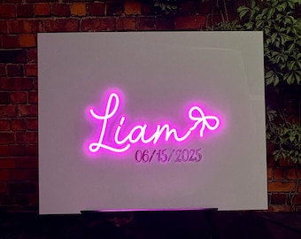 Custom Made Neon Bow Theme Glow Bat Mitzvah/ Wedding/ Party Acrylic Neon Sign In Board - Create Your Own -Sweet 16, Neon Party Sign In Board