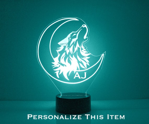 Wolf and Moon Night Light Personalized Free LED Night Lamp With