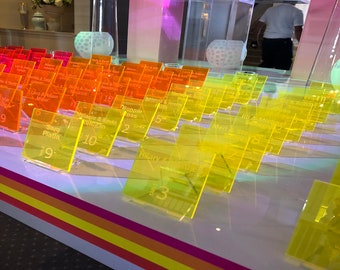Personalized Neon Glow Acrylic Place Cards Escort Cards Wedding Guest - Bat Mitzvah Bar Mitzvah Laser Cut Names Seating Cards Event Décor
