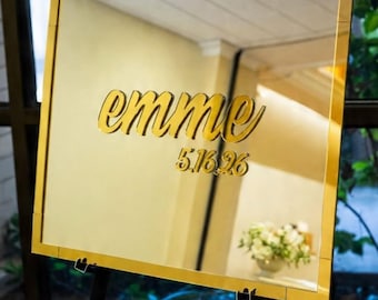 Bat Mitzvah Sign in Board, Gorgeous Mirrored Acrylic with 3D Gold Mirrored Acrylic Name, Guestbook Idea, Acrylic Mitzvah Sign in Décor
