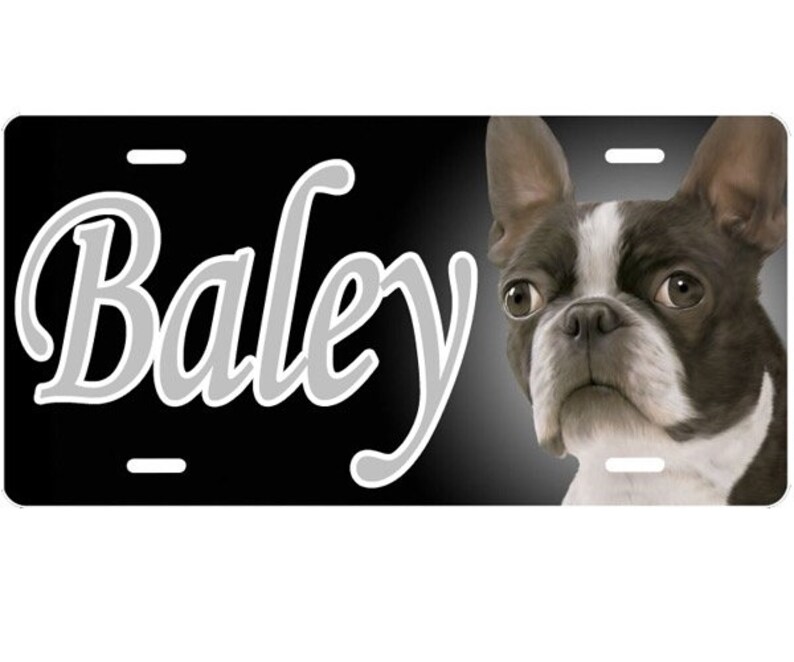 Boston Terrier Vanity Dog License Plate Auto Tag Message Names Create Your Own Any Text on Aluminum Tag Monogram
