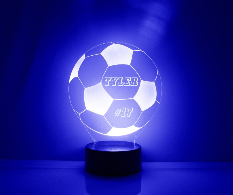 Soccer Ball Night Light, Personalized Free, LED Night Lamp, With Remote Control, Engraved Gift, 16 Color Change, image 1