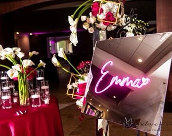 LED Neon Glow Bar/Bat Mitzvah Sign In Board, Custom Neon Sign, Superior Detail and Design, Sweet 16, Wedding, Party Bright Vivid LED Colors