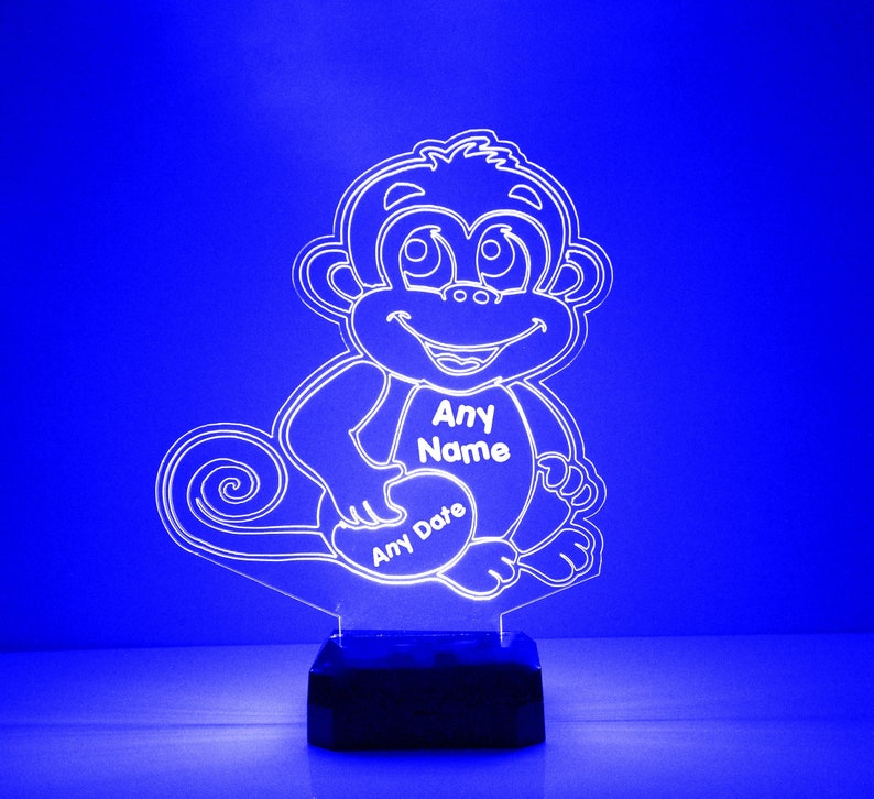 Led Monkey Cute Monkey Night Light, Personalized Free, LED Night Lamp, With Remote ...