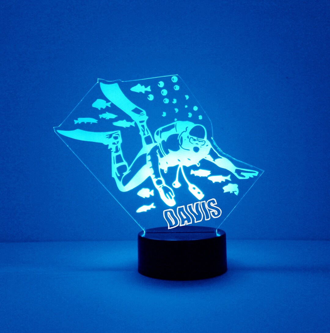 Scuba Diver Night Light, Personalized Free, LED Night Lamp, With Remote