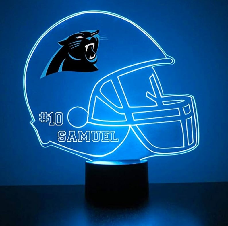 16 Color Options Engraved Table Lamp Carolina Panthers Light Up Night Light Personalized Free LED With Remote Featuring Licensed Decal