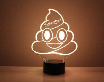 Poop Emoji Night Light, Personalized Free, LED Night Lamp, With Remote Control, Engraved Gift, 16 Color Change