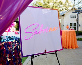 LED Multi Color Neon Glow Bat Mitzvah Sign In Board, Custom Neon, Superior Detail & Design, Sweet 16, Wedding, Party Bright Vivid LED Colors