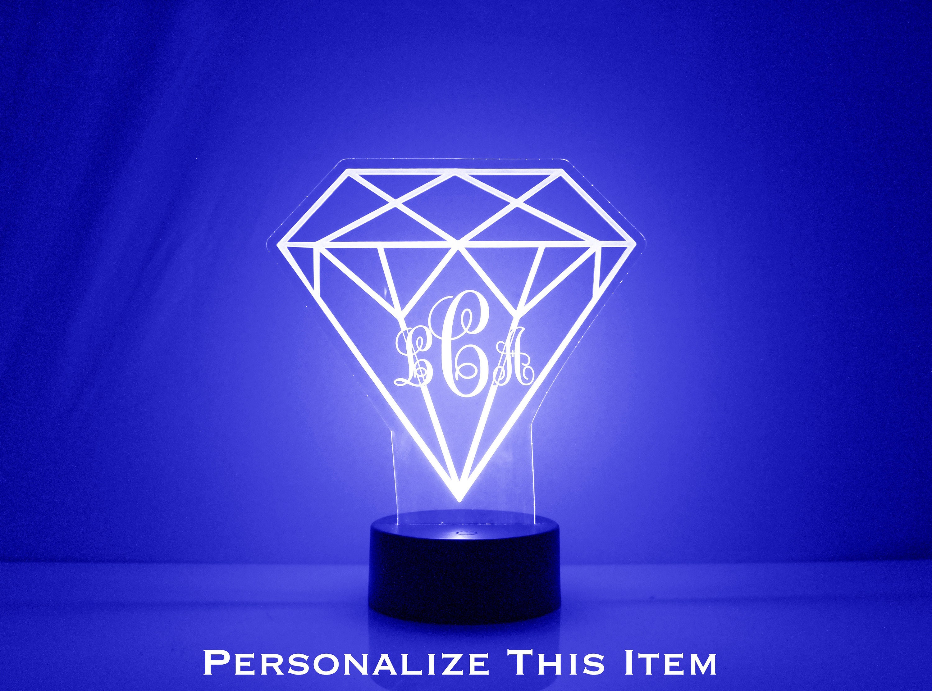 Monogram Diamond Shape Night Light, Personalized Free, LED Night
