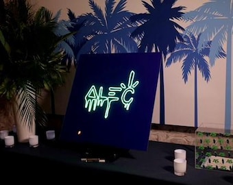 Custom Tropical Neon Acrylic Sign In Board | Personalized Bat Mitzvah Guest Book | Palm Beach Theme Welcome Sign | LED Event Decor
