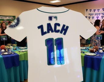 Baseball Jersey Bar Mitzvah Mirrored Acrylic Sign In Board - Customized with Name and Logo - Sports Party Guestbook