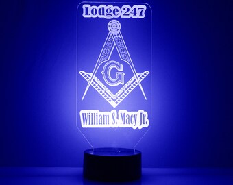 Masonic Symbol LED Night Light Lamp with Personalized Name 