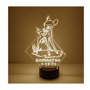 Baby Deer Night Light, Personalizado gratis, Lámpara de noche LED, Con control remoto, Regalo grabado, 16 Cambio de color,