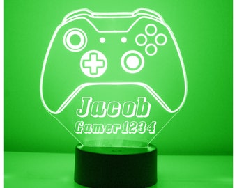 Nachtlampje gamecontroller, gratis gepersonaliseerd, led-nachtlampje, met afstandsbediening, gegraveerd cadeau, 16 kleurwisselingen