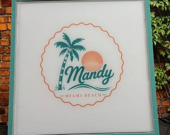 Drop Box Custom Made Palm Tree, Beach Theme Bat Mitzvah Acrylic Sign In Board - Sweet 16,- Weddings, Quinceaneras, Shadow Box Sign In Board