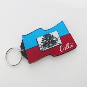 Personalized Haitian Flag Heritage Key Chain, Personalized Free, Engraved Haitian Flag Key Chain