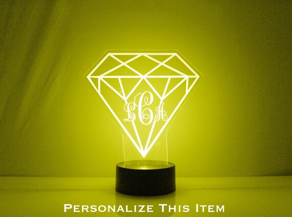 Monogram Diamond Shape Night Light, Personalized Free, LED Night