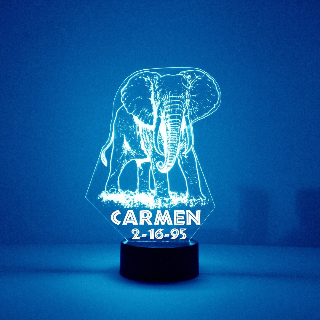 Elephant Night Light, Personalized Free, LED Night Lamp, With Remote