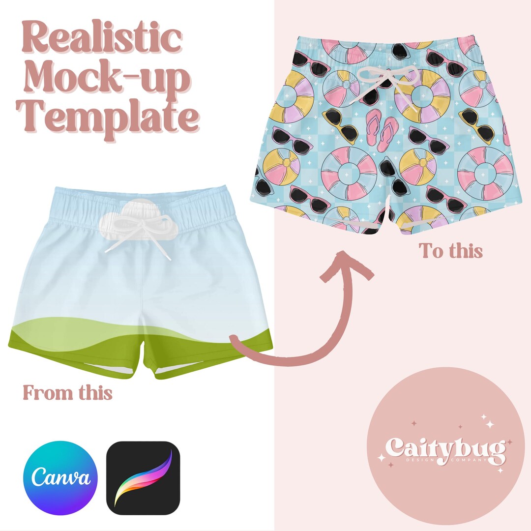 Boys Swim Trunks Realistic Mock-up Template for Canva and Procreate ...