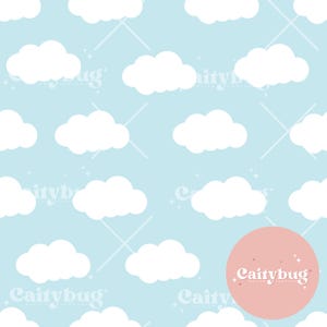 Blue Clouds Seamless Pattern 300 DPI PNG Instant Download Digital Papers Vinyl Fabric Surface Design blue and white clouds Pattern File