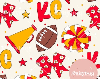 Patrón sin costuras del equipo de fútbol retro de Kansas City, diseño de tela (PNG y PDF)