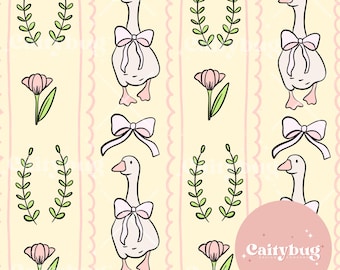 Coquette Goose Seamless Pattern 300 DPI PNG Instant Download Digital Papers Vinyl Fabric Surface Design coquette bows flowers Pattern File