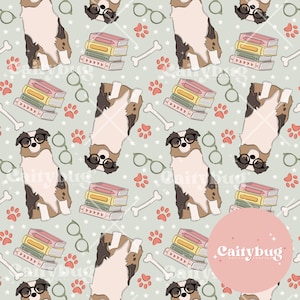 Leesgrage Aussie Dog naadloos patroon 300 DPI PNG Instant Download digitale papers Vinyl stof Surface Design Dog Pet naadloos patroonbestand