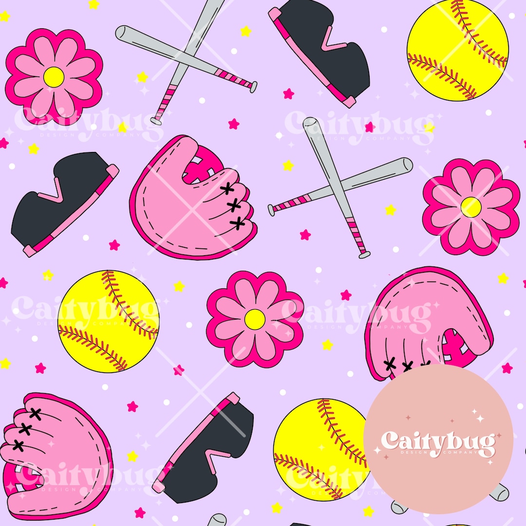 Pink Softball Pattern Pink Softball Seamless Pattern, Fabric & Tumbler Design (PNG, PDF) - Etsy