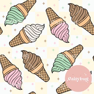Ice Cream Cones Seamless Pattern 300 DPI PNG Instant Download Digital Papers Vinyl Fabric Surface Design Summer seamless Pattern File, png