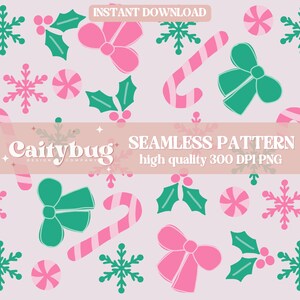 Candy Canes and Bows Seamless Pattern 300 DPI PNG Instant Download Digital Papers Vinyl Fabric Surface Design Winter Christmas File