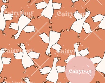 Orange Silly Goose Seamless Repeating Pattern - Fabric Design For Sublimation - Hand Drawn Trendy Original Art