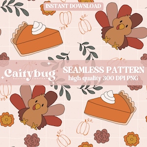 Thanksgiving Turkey Seamless Pattern 300 DPI PNG Instant Download Digital Papers Vinyl Fabric Surface Design Fall Thanksgiving Pattern File