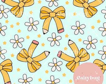 Back to School Bows Seamless Pattern 300 DPI PNG Instant Download Digital Papers Vinyl Fabric Surface Design School seamless Pattern File