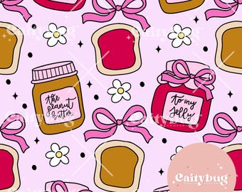 Peanut Butter and Jelly Seamless Repeating Pattern - Fabric Design For Sublimation - Valentine's Day Trendy Original Art