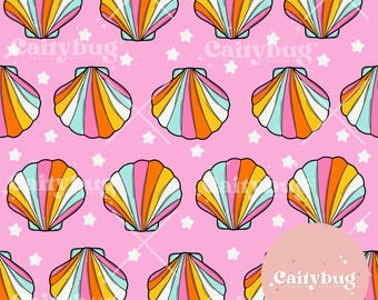 Bright Seashells Seamless Pattern 300 DPI PNG Instant Download Digital Papers Vinyl Fabric Surface Design Summer seamless Pattern File