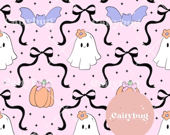 Coquette Ghost Halloween Seamless Pattern (Digital Download)