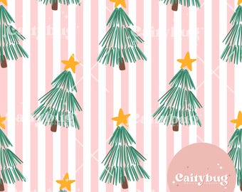 Whimsical Christmas Trees Seamless Pattern 300 DPI PNG Instant Download Digital Papers Vinyl Fabric Surface Design Retro seamless file